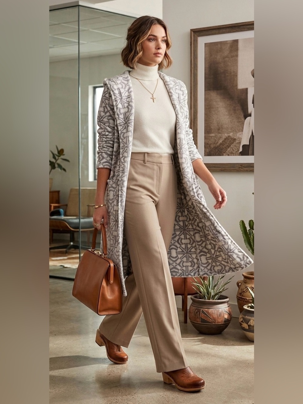 Johnny Was Duster Gray Patterned Women's Cardigan S BOHO ART OFFICE FORMAL